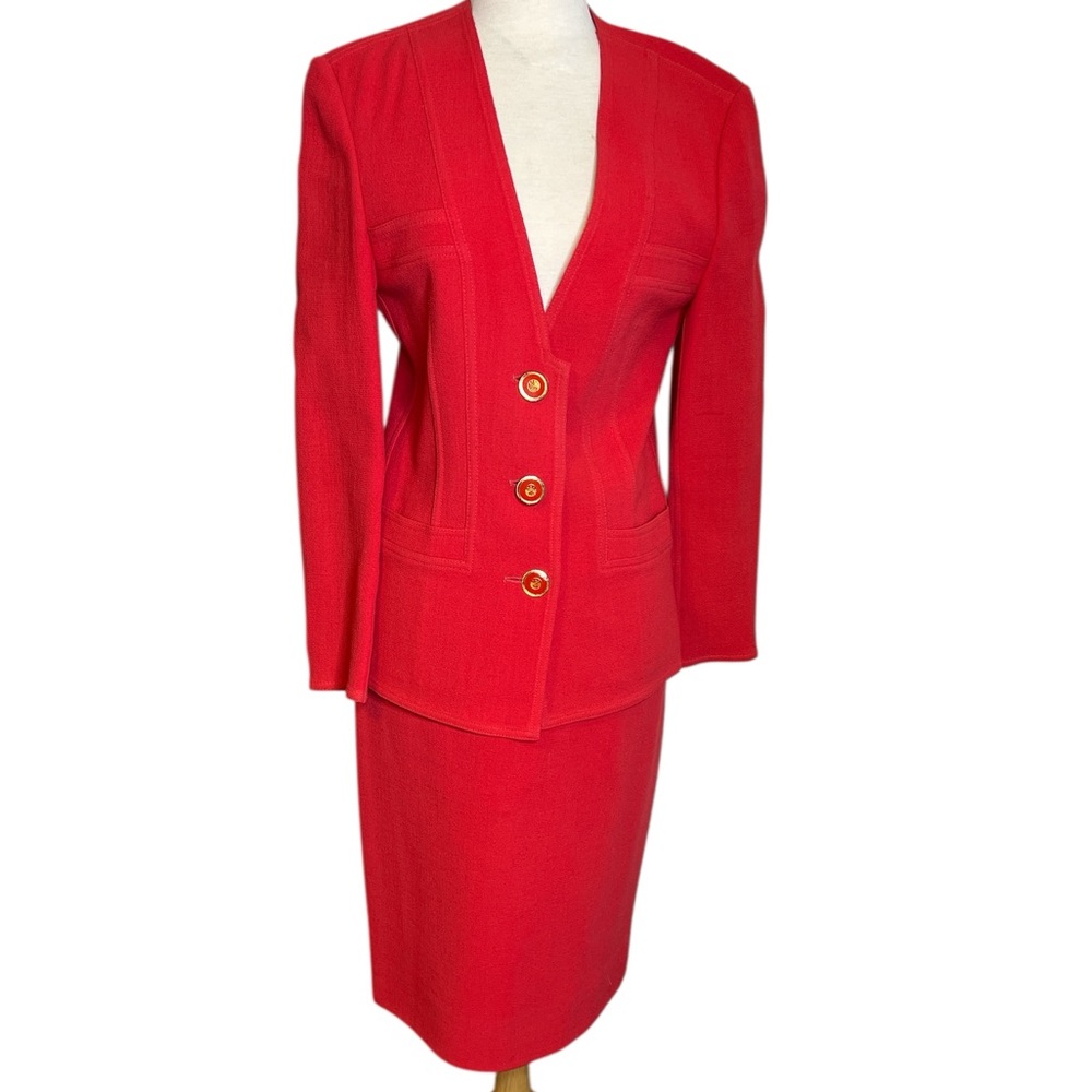 Louis Feraud Vintage Red Wool Skirt Suit – 2 Piece